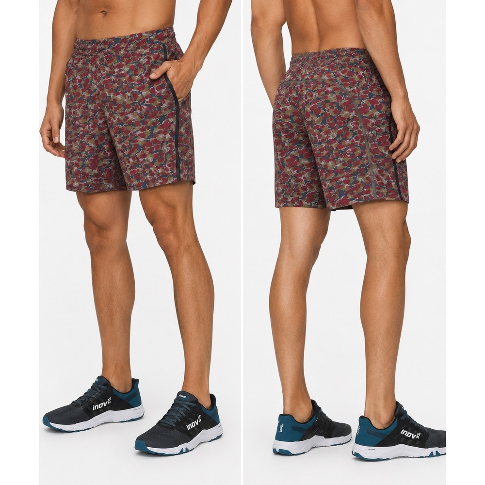 Lululemon Mens Pace Breaker Linerless Shorts 9" Camo Floral Red Green Size M